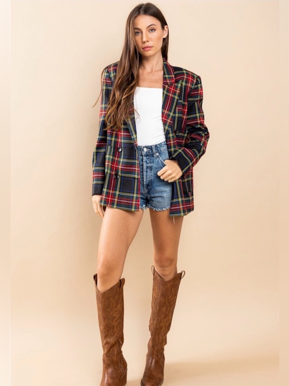 Chic Plaid Double Breasted Blazer Jacket - NWOT - Size: L - Picture 6 of 6